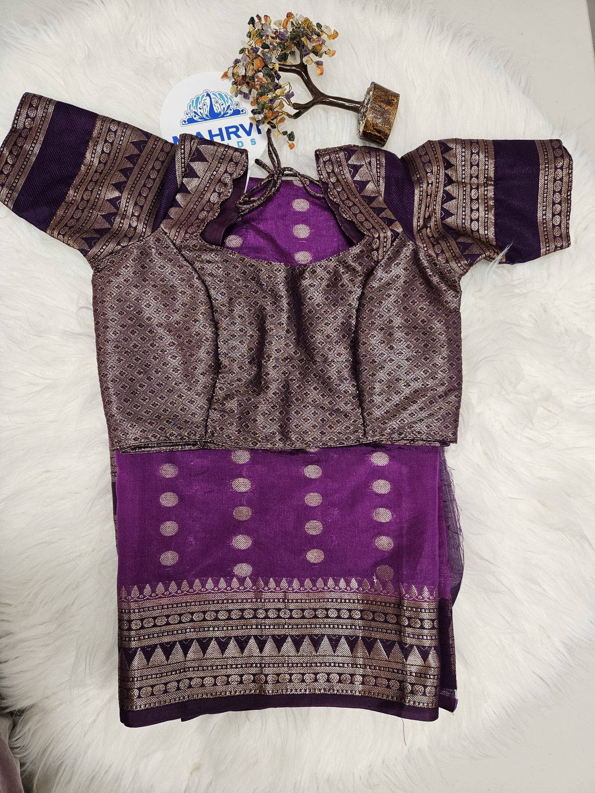 Purple Banarasi Designer Blouse with Matching Purple Saree – Traditional Woven Saree Set