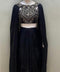 Black Embroidered Draped Skirt Set with Cape Sleeves – Statement Evening Wear