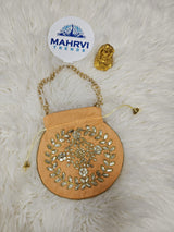Floral Embroidered Silk Potli Bag with Pearl Handle