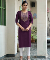 Elegant Cotton Kurti with Intricate Neck Embroidery