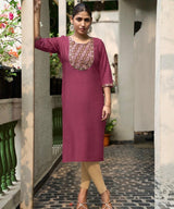 Elegant Cotton Kurti with Intricate Neck Embroidery