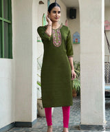 Elegant Cotton Kurti with Intricate Neck Embroidery