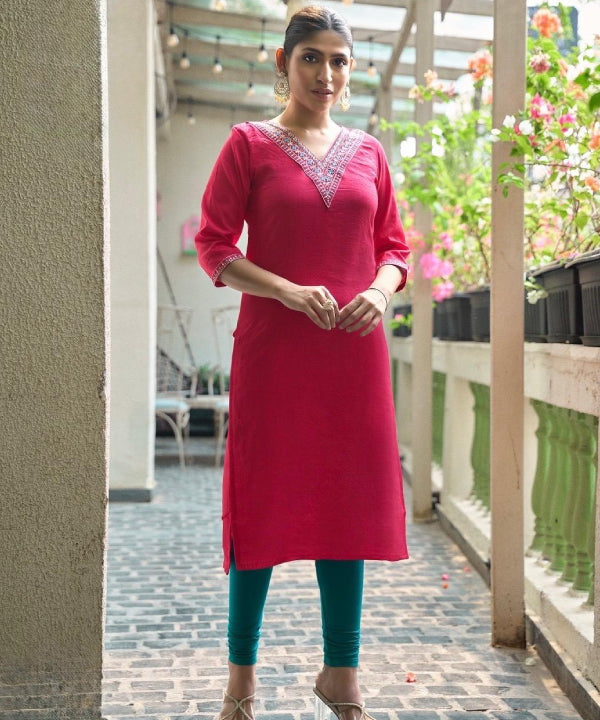 Elegant Cotton Kurti with Intricate Neck Embroidery