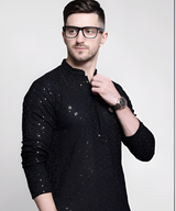 Cotton sequins embroidered kurta pajama