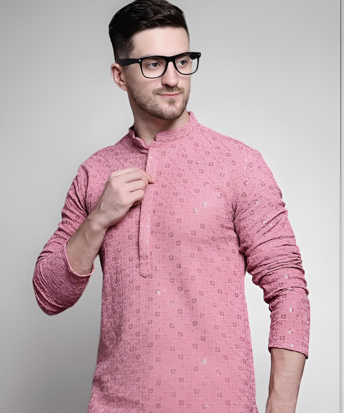 Cotton sequins embroidered kurta pajama