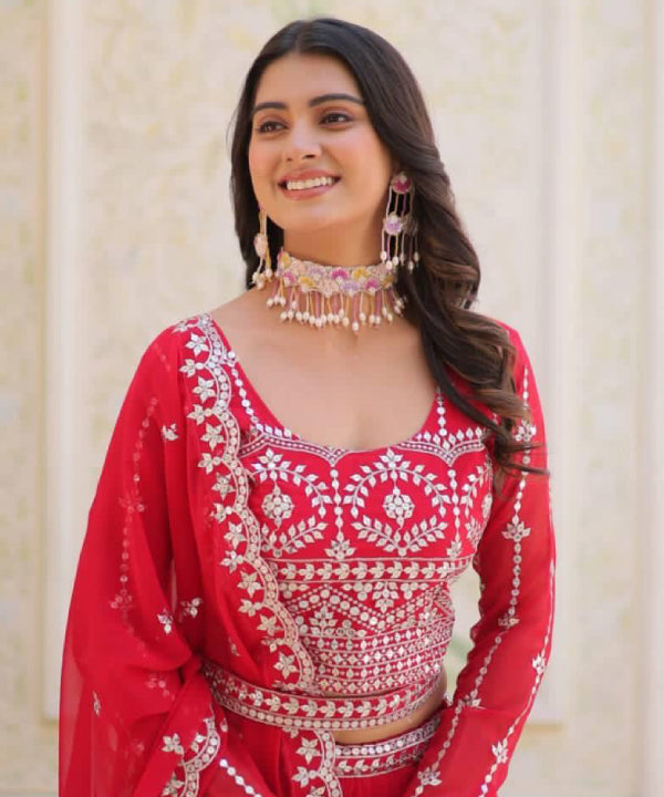 Crimson Embroidered Lehenga Set