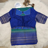 Royal Blue Designer Blouse with Green Banarasi Saree – Traditional Silk Saree Set