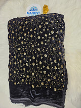 Embroidered Velvet Fabric | Sequin Floral Vine Design | Luxury Velvet for Bridal & Festive Wear