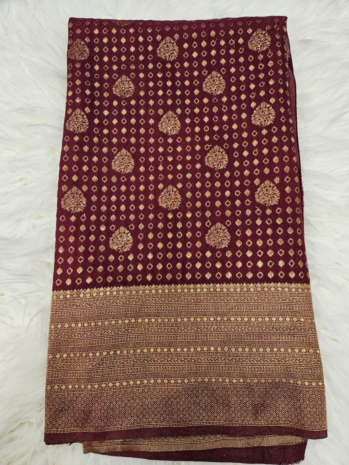 Wine Brocade Ruffle Sleeve Blouse with Banarasi Saree – Designer Traditional Saree Set