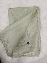 Black Embroidered Designer Blouse with Sage Green Organza Saree – Elegant Party Wear Saree Set
