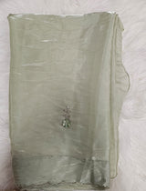 Black Embroidered Designer Blouse with Sage Green Organza Saree – Elegant Party Wear Saree Set