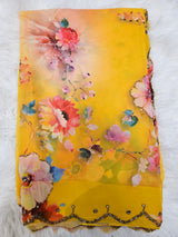 Sunshine Yellow Floral Printed Soft Saree with Designer Blouse – Elegant Party Wear Saree Set
