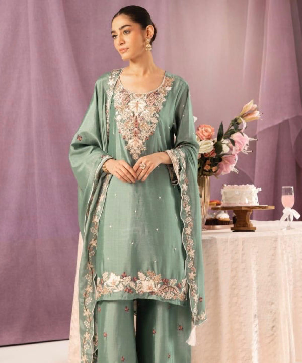 Elegant Embroidered Silk Suit Set