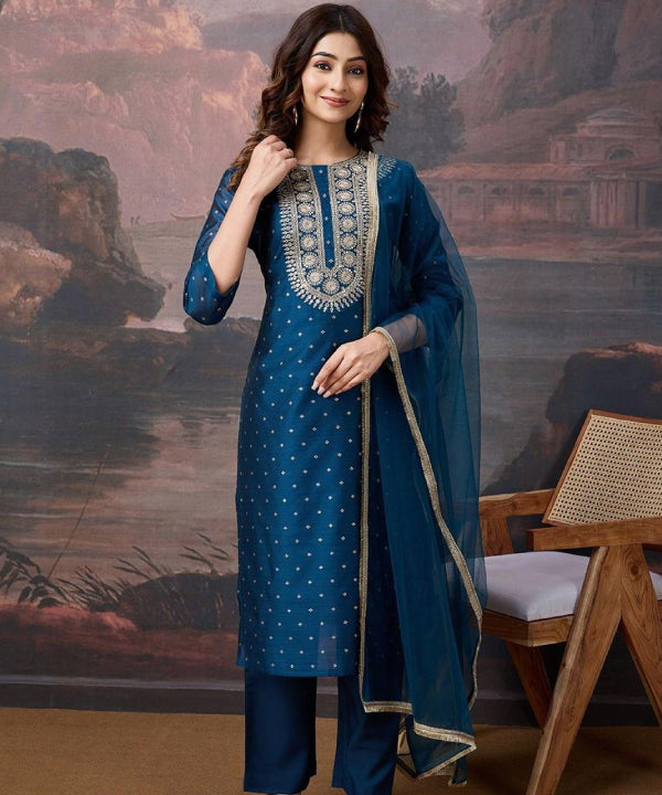 Embroidered Straight Suit Set with Dupatta – Elegant Festive Essential