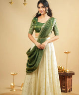 Emerald Ivory Draped Lehenga Set