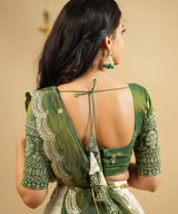 Emerald Ivory Draped Lehenga Set