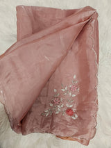 Wine Embroidered Designer Blouse with Blush Organza Saree – Elegant Party Wear Saree Set