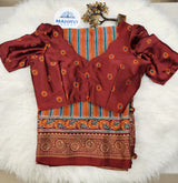 Maroon Puff Sleeve Designer Blouse with Traditional Printed Saree – Classic Ethnic Saree Set
