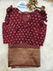 Wine Brocade Ruffle Sleeve Blouse with Banarasi Saree – Designer Traditional Saree Set
