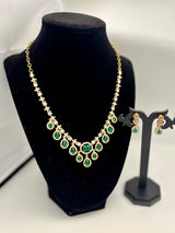 Emerald Teardrop Statement Necklace Set with CZ Diamonds