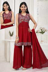 Embroidered Pleated Kurta Sharara Set with Dupatta