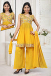 Embroidered Pleated Kurta Sharara Set with Dupatta