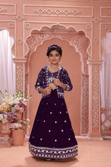 egant Girls Embroidered Lehenga Set with Jacket