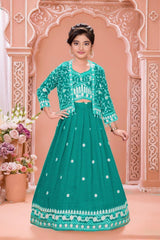 egant Girls Embroidered Lehenga Set with Jacket