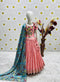 Peach Lehenga Set with Artistic Printed Blouse & Kalamkari Dupatta