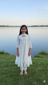 Elegant Girls Pastel Kurta Set with Dupatta (White, Pink, Aqua)