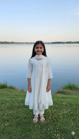 Elegant Girls Pastel Kurta Set with Dupatta (White, Pink, Aqua)