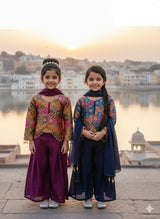 Vibrant Girls Embroidered Sharara Set with Dupatta (Multicolor)