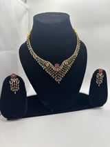 Pink Floral Diamond Fringe Necklace Set