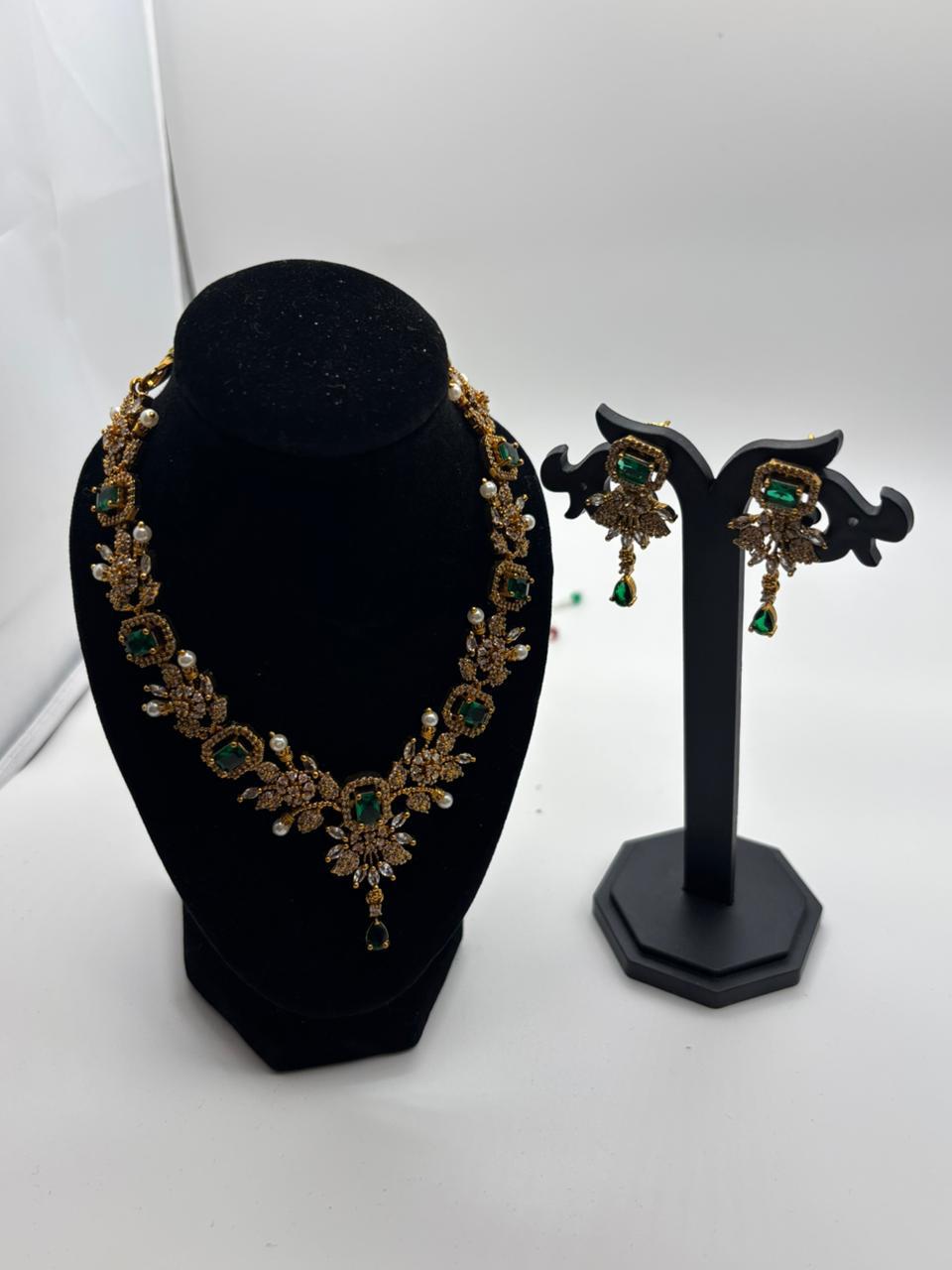 Emerald Crystal Statement Necklace Set