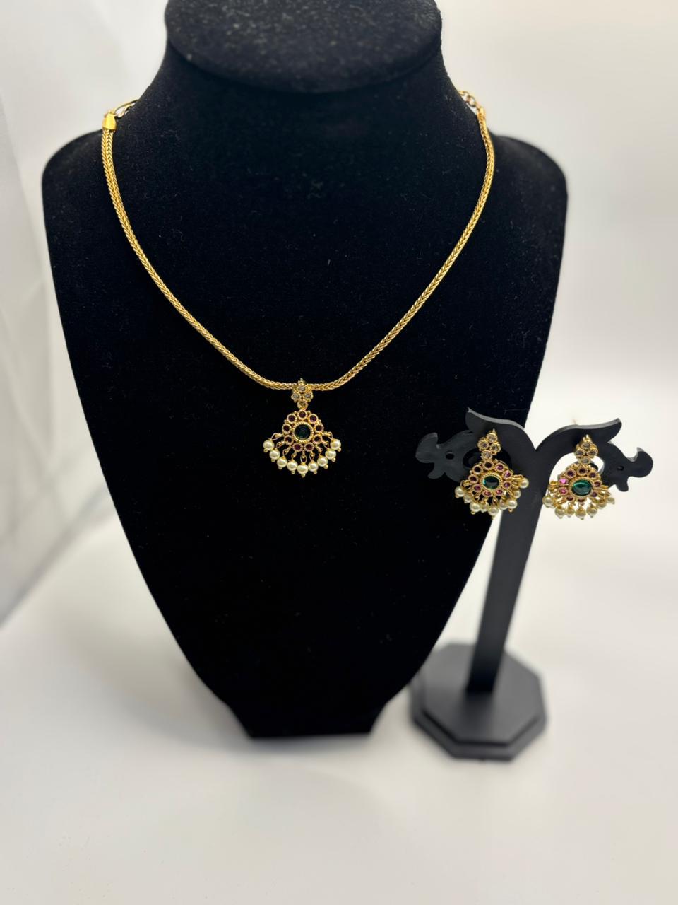 Emerald Ruby Pendant Necklace Set