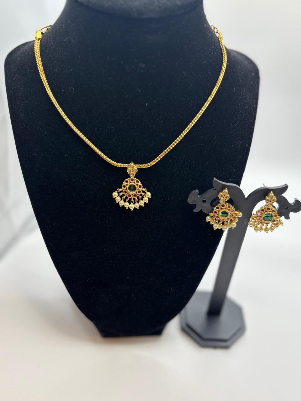 Emerald Ruby Pendant Necklace Set