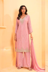 Designer Hand-Embroidered Suit Set with Palazzo & Dupatta