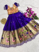 Semi Pattu Pavadai Lehenga Set for Girls with Woven Border
