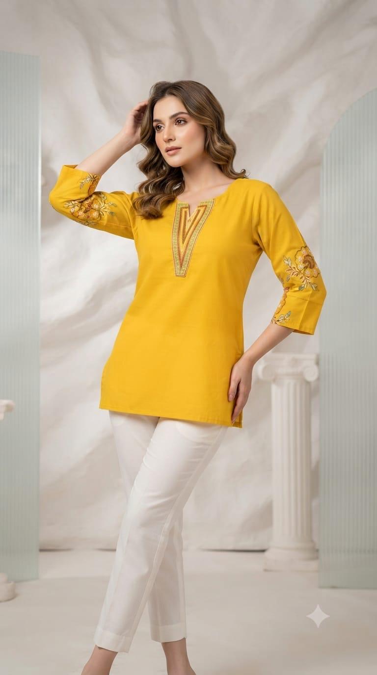 Embroidered Cotton Short Kurta