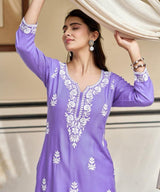 Lavender Embroidered Kurta Set – Graceful Everyday Elegance