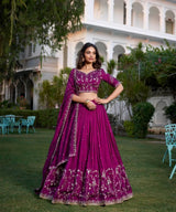 Magenta Embroidered Lehenga Set