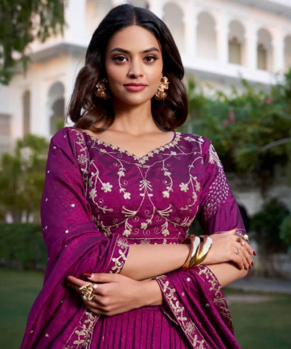 Magenta Embroidered Lehenga Set