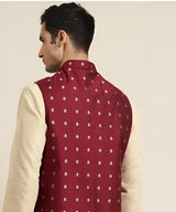 Maroon cotton self design Nehru jacket