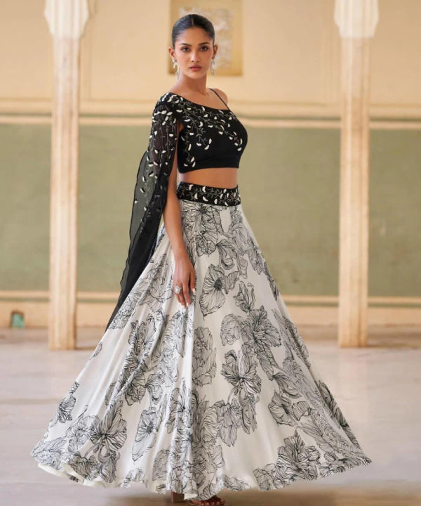 Midnight Ivory Floral Lehenga Set