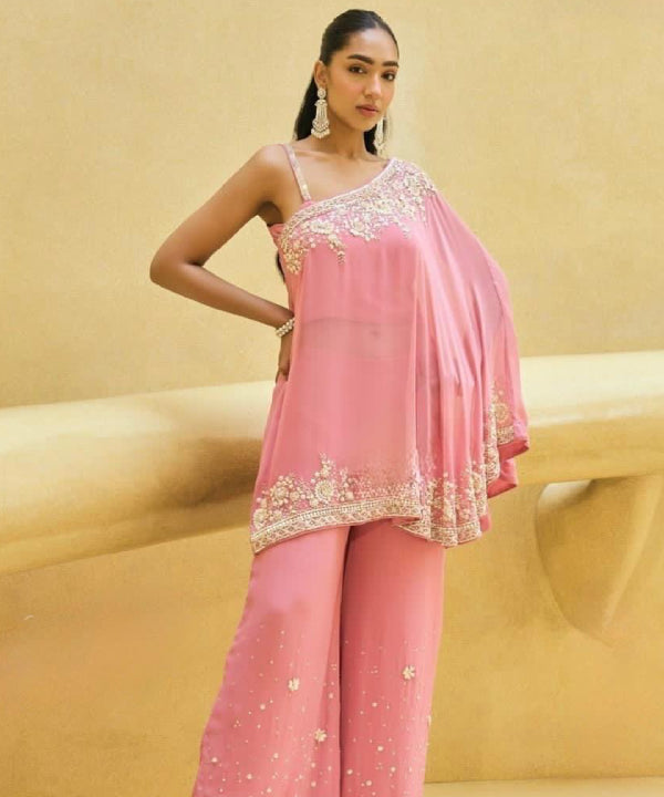One-Shoulder Embroidered Co-Ord Set – Contemporary Festive Chic