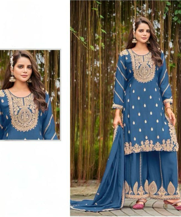Elegant Embroidered Chinon Palazzo Set