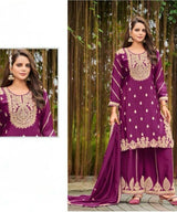Elegant Chinon Embroidered Kurta Palazzo Set