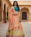 Peach & Teal Banarasi Silk Lehenga Set