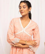 Peach Embroidered Cotton Dress