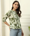 Green Floral Printed Peplum Top